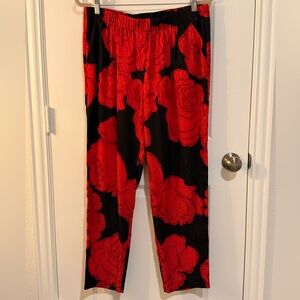 Trina Turk Red and Black Roses Silk Pants